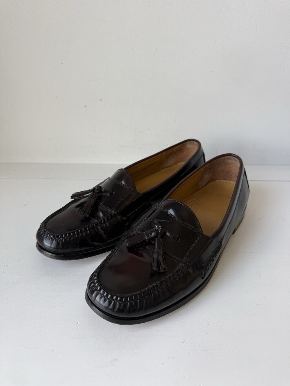 Cole Haan 03507 Burgundy Leather Pinch Tassel Dress Loafers Shoes Mens 10.5 D